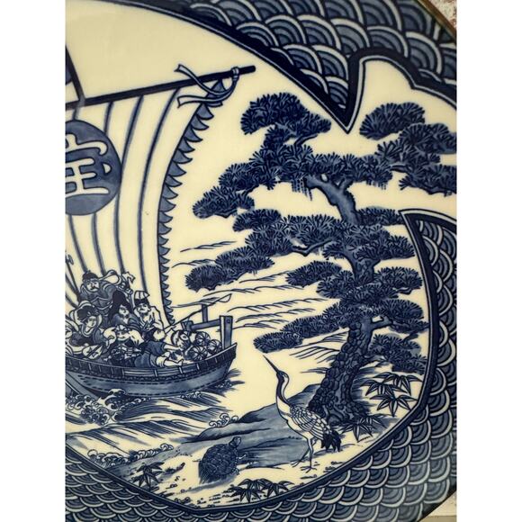 Vintage Japanese Seven Lucky Gods Treasure Ship Kutani Serving Dish - Picture 4 of 10
